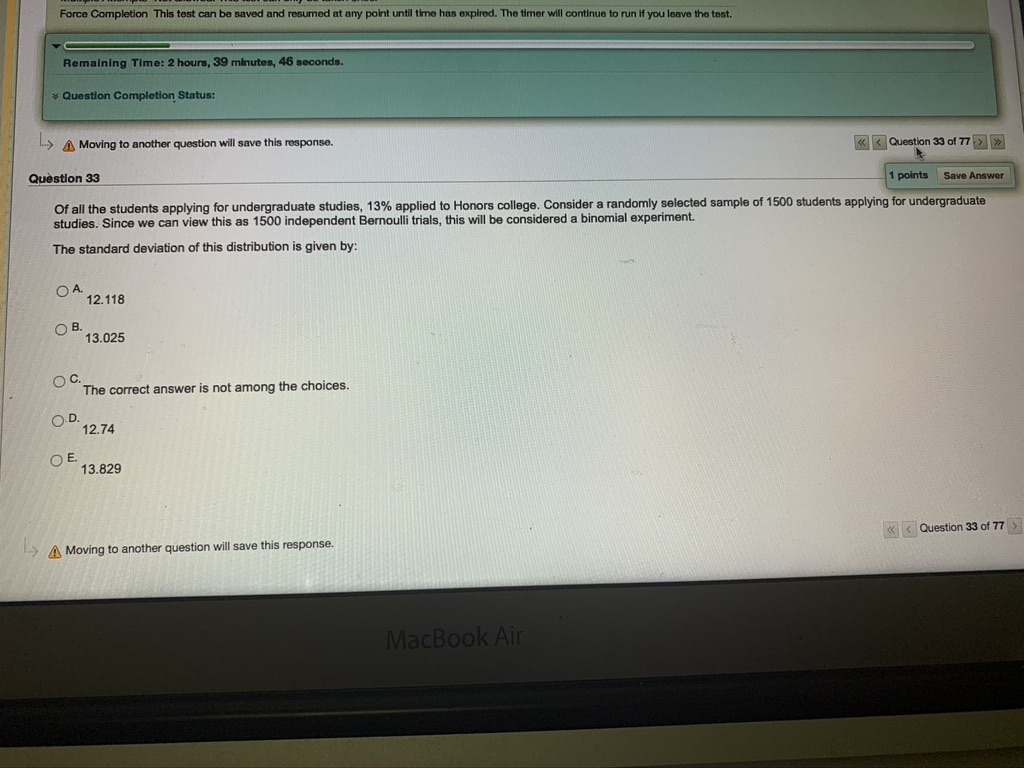 test can be saved and resumed at any point until time has
