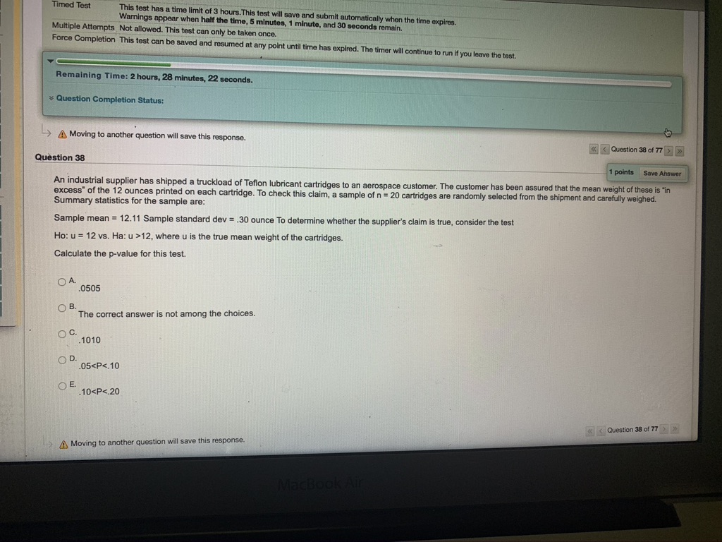 Remaining Time: 2 hours, 28 minutes, 47 seconds. * Question Completion Status: