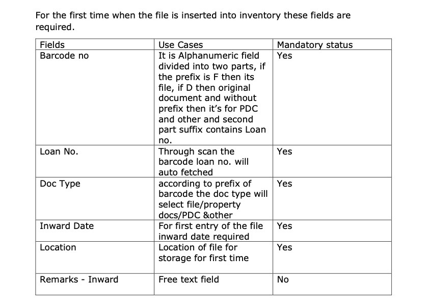  For the first time when the file is inserted into inventory