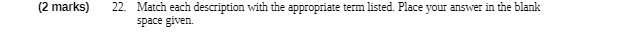 (2 marks) 22_ Match each description with the appropriate term listed Place