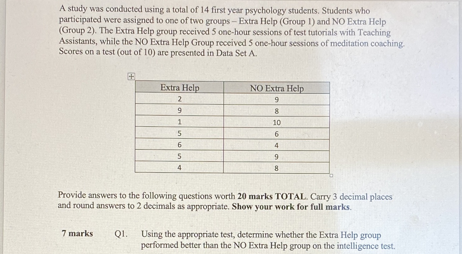 A study was conducted using a total of 14 first year