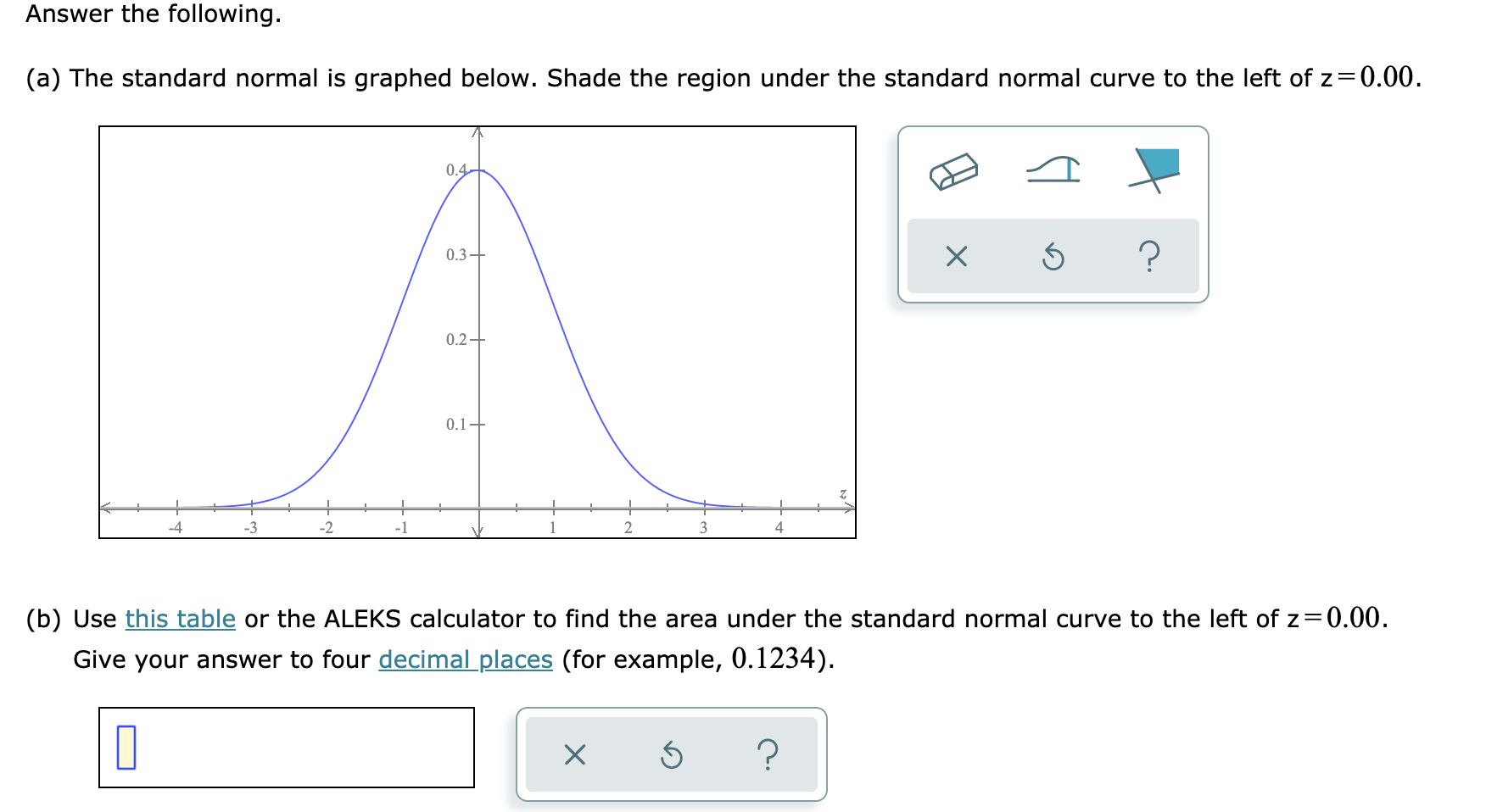 answer to the problem Answer the following. (a) The standard normal is