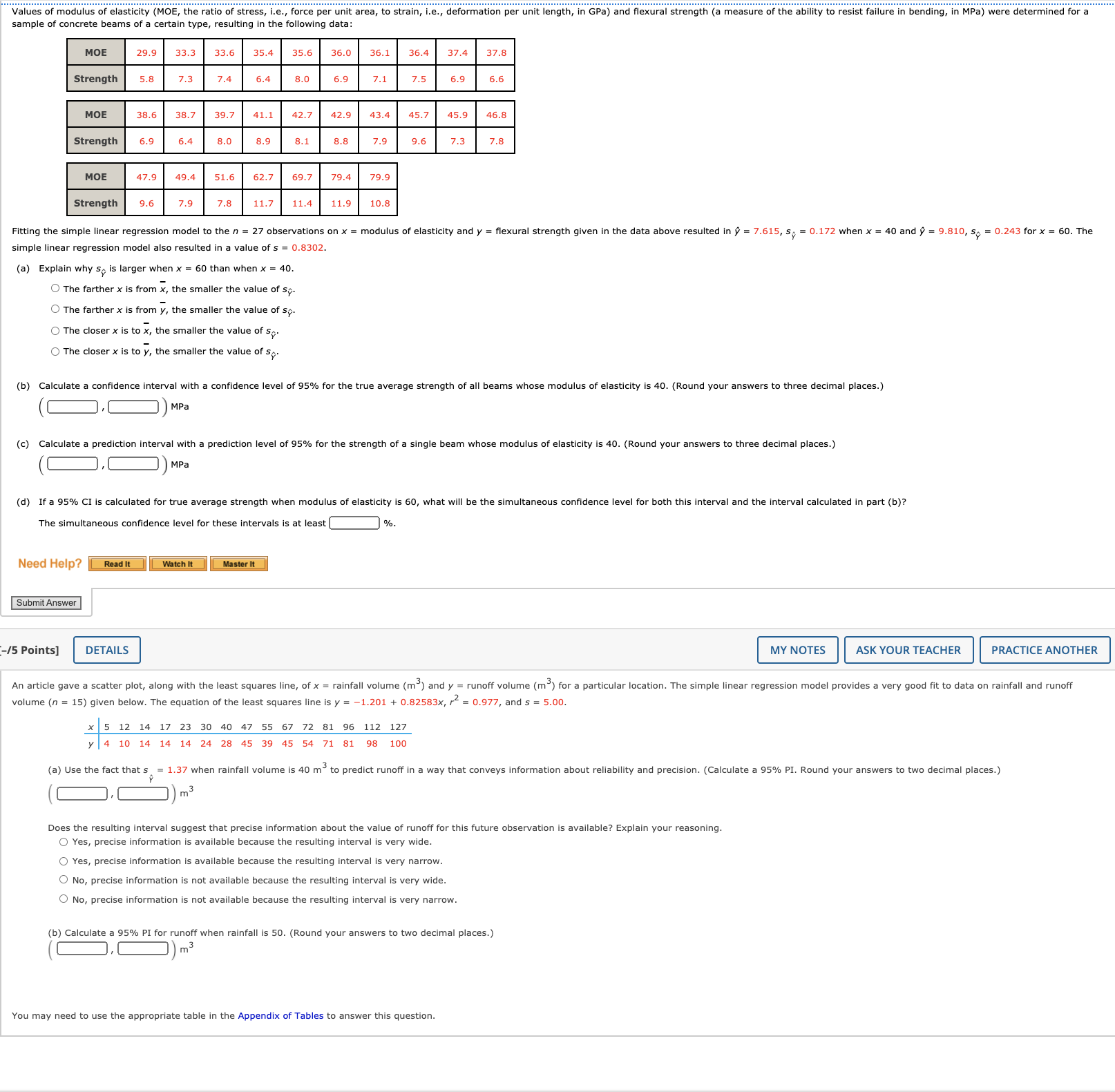 can I get help Values of modulus of elasticity (MOE, the ratio