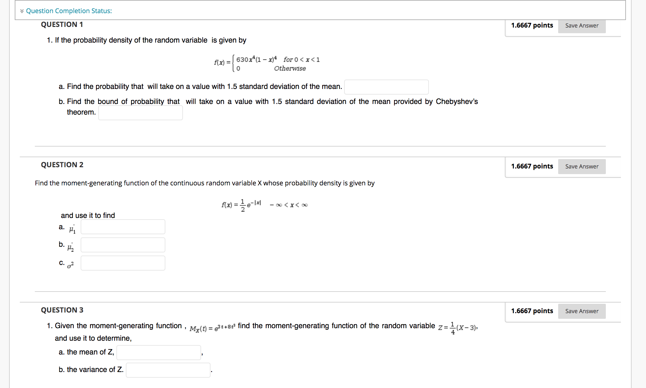 Solve this 3 Questions :- v Question Completion Status: QUESTION 1 1.6667