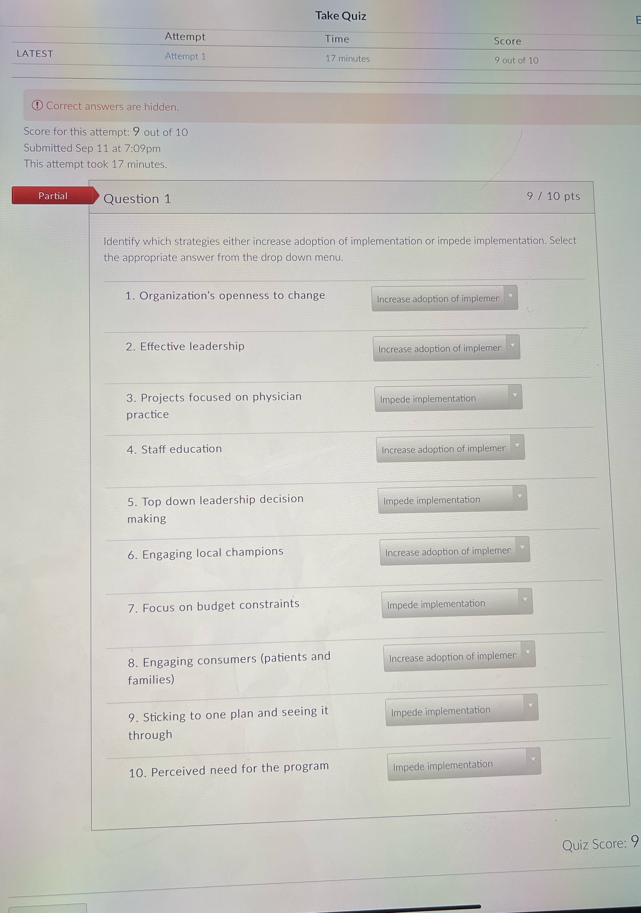 Please answer questions Take Quiz Attempt Time Score LATEST Attempt 1 17