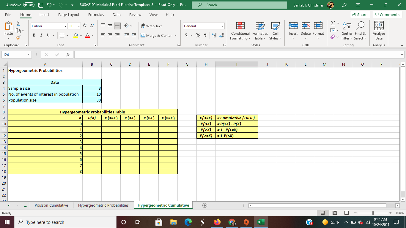 AutoSave O Off) 1) v v BUSA2100 Module 3 Excel Exercise