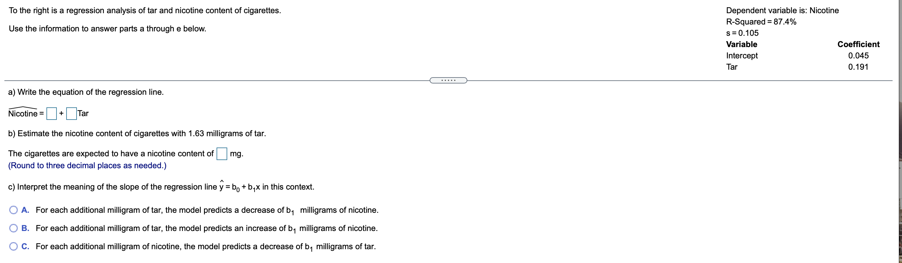 Please answer questions A-E To the right is a regression analysis of