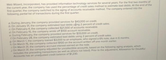  Web Wizard, Incorporated, has provided information technology services for several years.