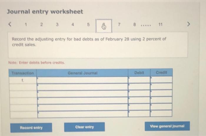 bad debts uing 2 percent of credit sales. con February 4, the