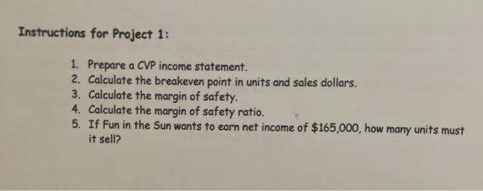 Project 1: CVP Income Statement (10 points) Instructions: Prepare your solutions in