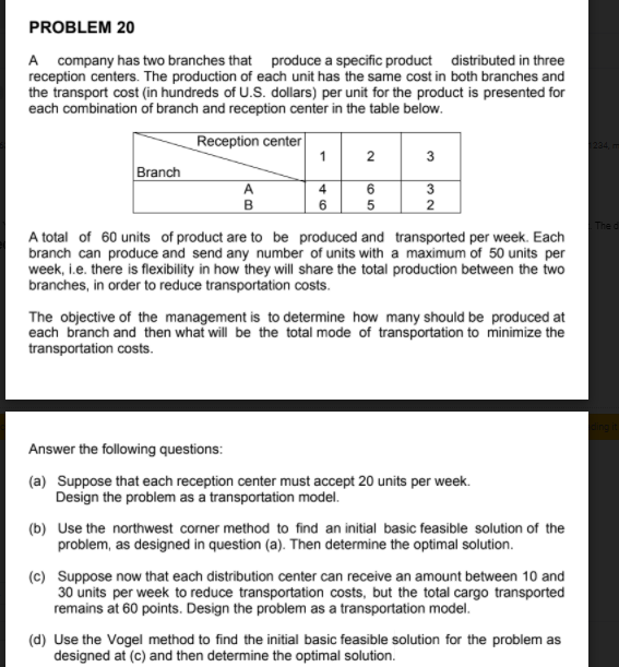 Solve this question by: a) least cost method b) northwest method