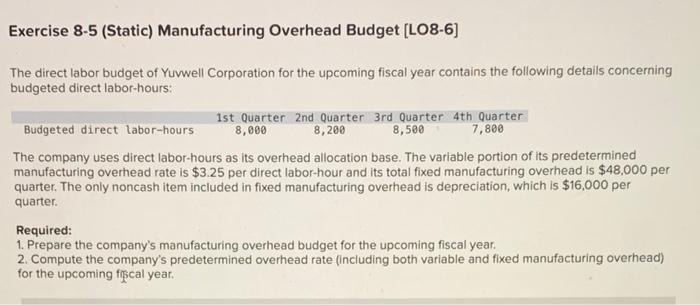 i need the predetermined overhead rate for the year Exercise 8-5 (Static)