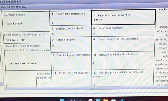 Tsate's Form 1099-DIV e's Form 1099-INT Tsate's Form 1099-DIV Tisate's form 10998
