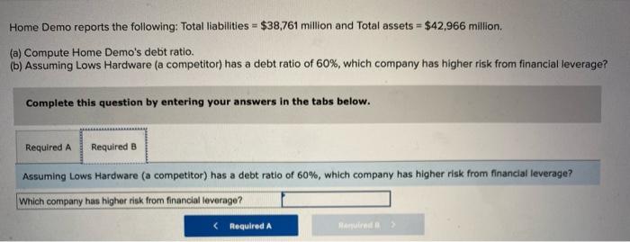 Demo reports the following: Total liabilities = $38,761 million and Total assets