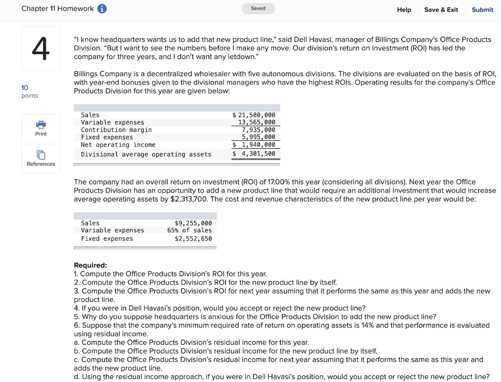  Chapter 11 Homework Saved Help Save & Exit Submit 4 "I