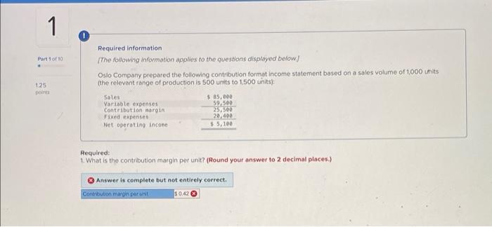 1.) what is the contribution margin per unit? 1 Part of 125