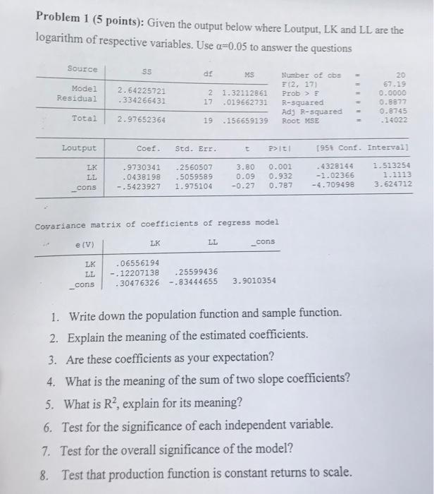  Problem 1 (5 points): Given the output below where Loutput, LK