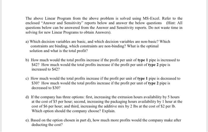 it Question V: Louis Payton Company produces two basic types of plastic