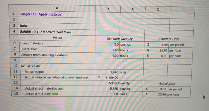  A B D E 1 Chapter 10: Applying Excel 2 3