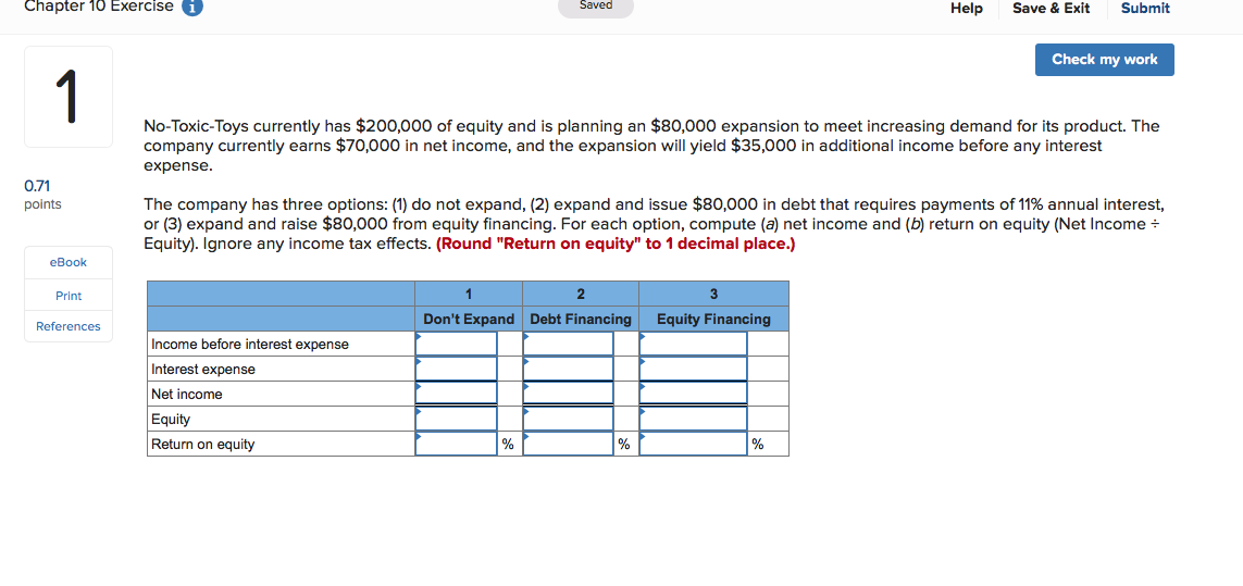 Chapter 10 Exercise i Saved Help Save & Exit Submit Check