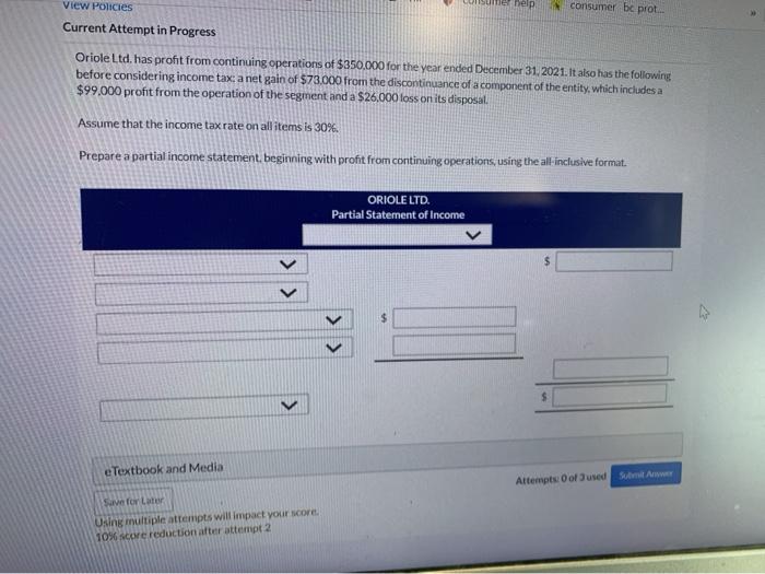  Question 3. help consumer bc prot. View Policies Current Attempt in