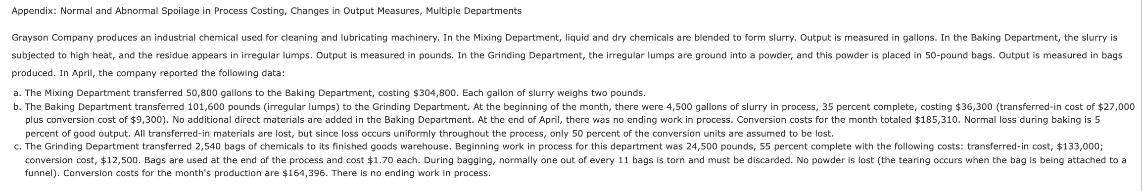 Appendix: Normal and Abnormal Spoilage in Process Costing, Changes in Output