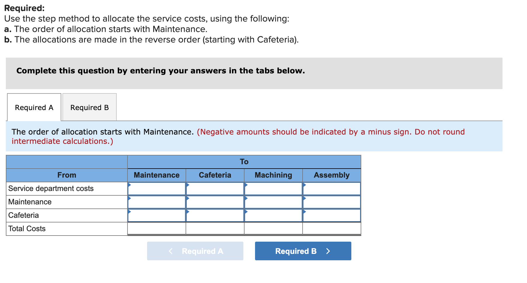 has two production departments, Machining and Assembly, and two service departments, Maintenance