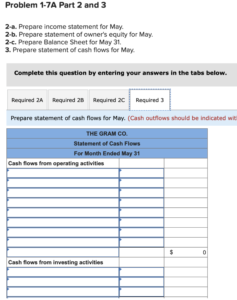  Problem 1-7A Part 2 and 3 2-a. Prepare income statement for