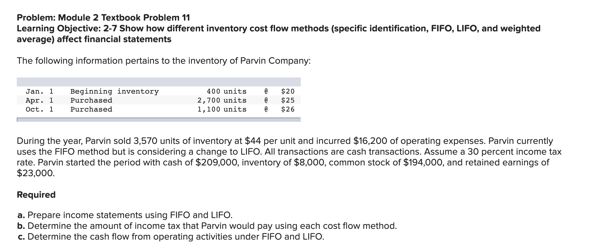  Problem: Module 2 Textbook Problem 11 Learning Objective: 2-7 Show how