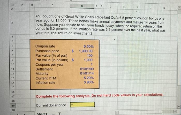 Answers in excel formulas pls! A B D E F G H