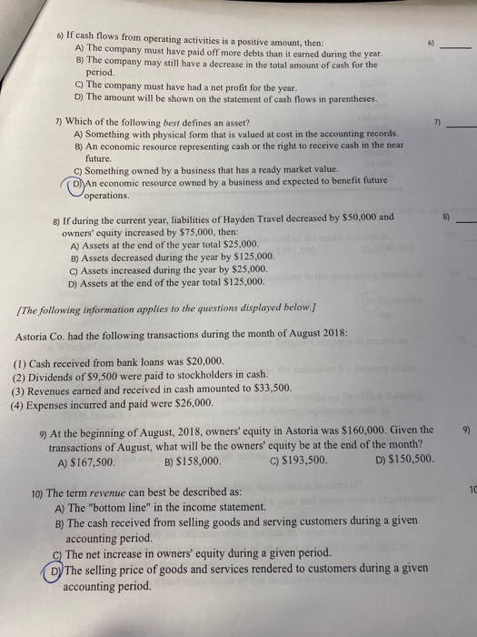  6) If cash flows from operating activities is a positive amount,