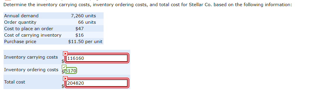 Please help with this question, thank you Determine the inventory carrying costs,