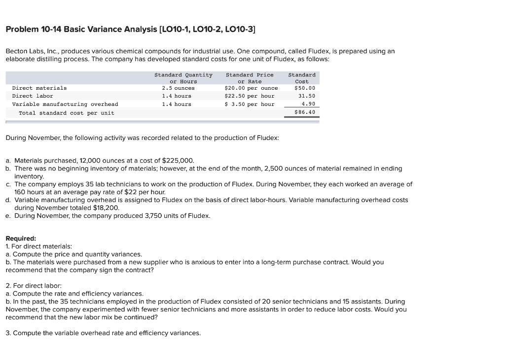  Problem 10-14 Basic Variance Analysis (LO10-1, LO10-2, LO10-3] Becton Labs, Inc.,