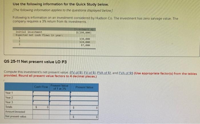  Use the following information for the Quick Study below. The following