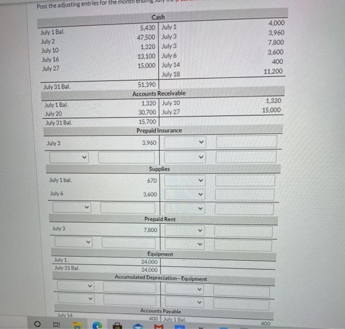 part.) July 1 Bal. July 2 July 10 July 16 July 27