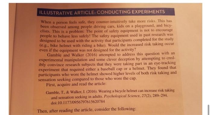  ILLUSTRATIVE ARTICLE: CONDUCTING EXPERIMENTS When a person feels safe, they counter-intuitively