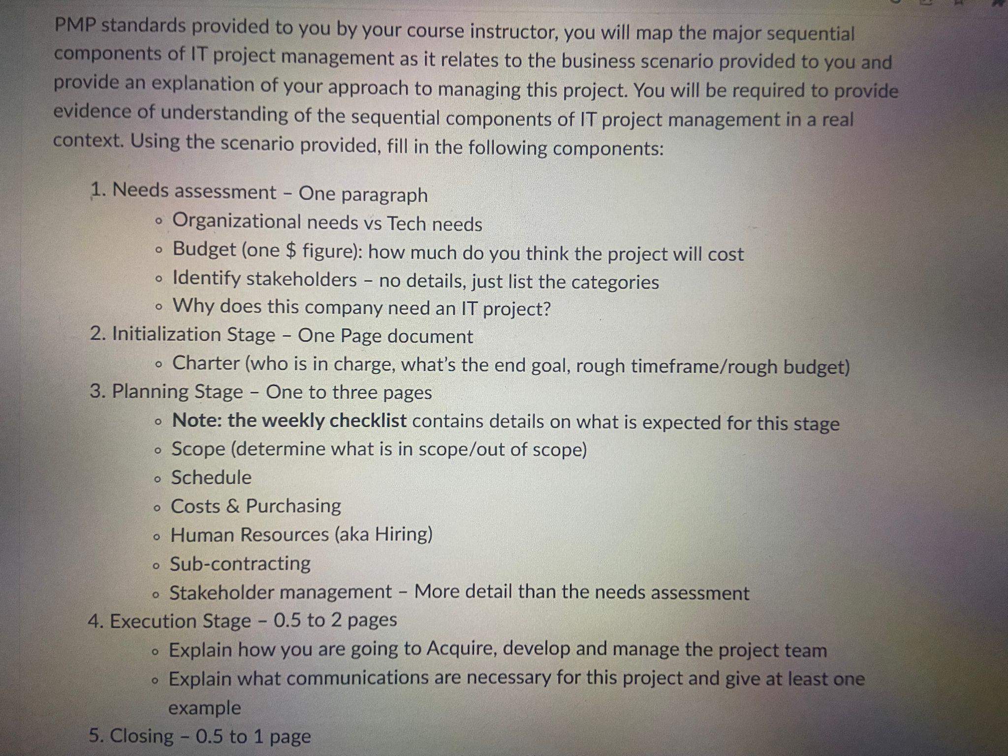  PMP standards provided to you by your course instructor, you will