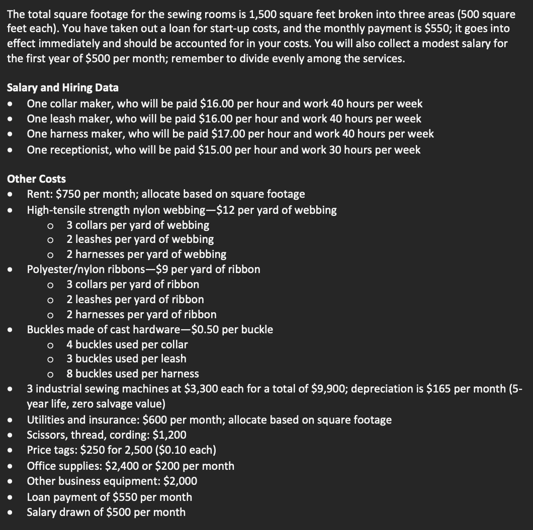 Item Fixed Costs High-tensile strength nylon webbir $ 4.00 Collar maker's salary