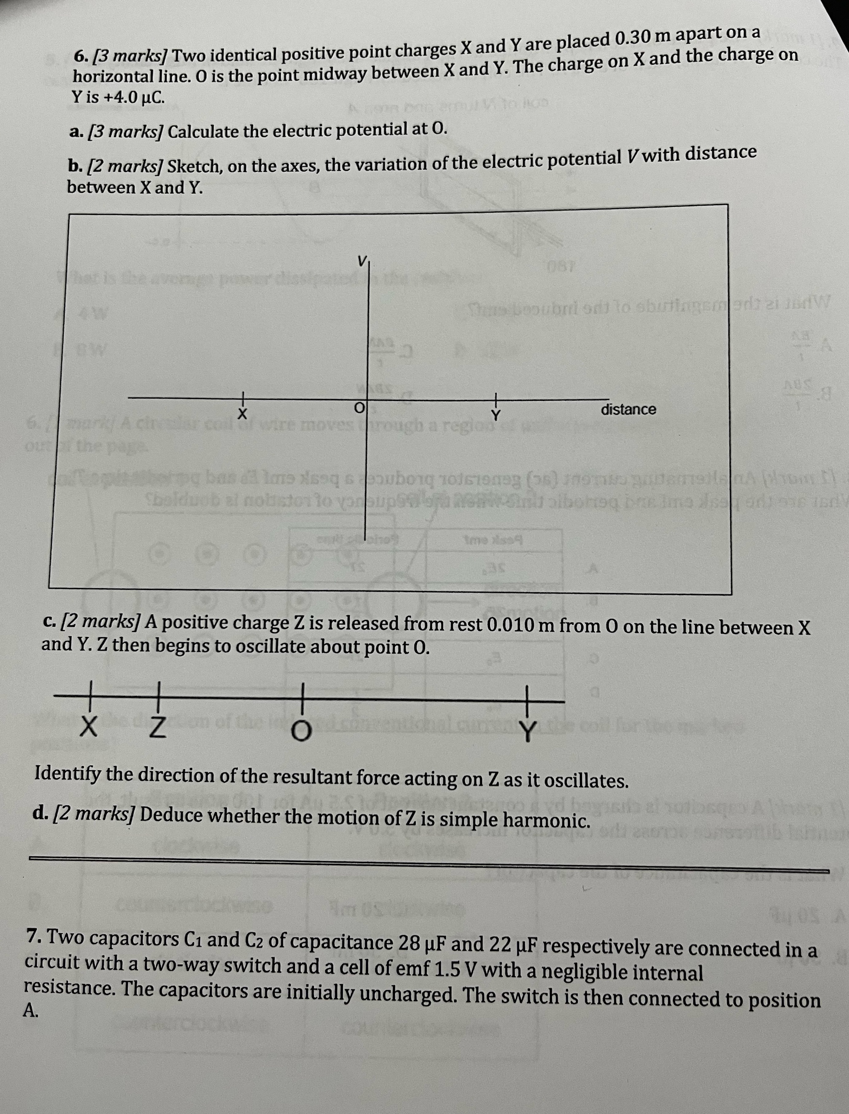  6. [3 marks) Two identical positive point charges X and Y