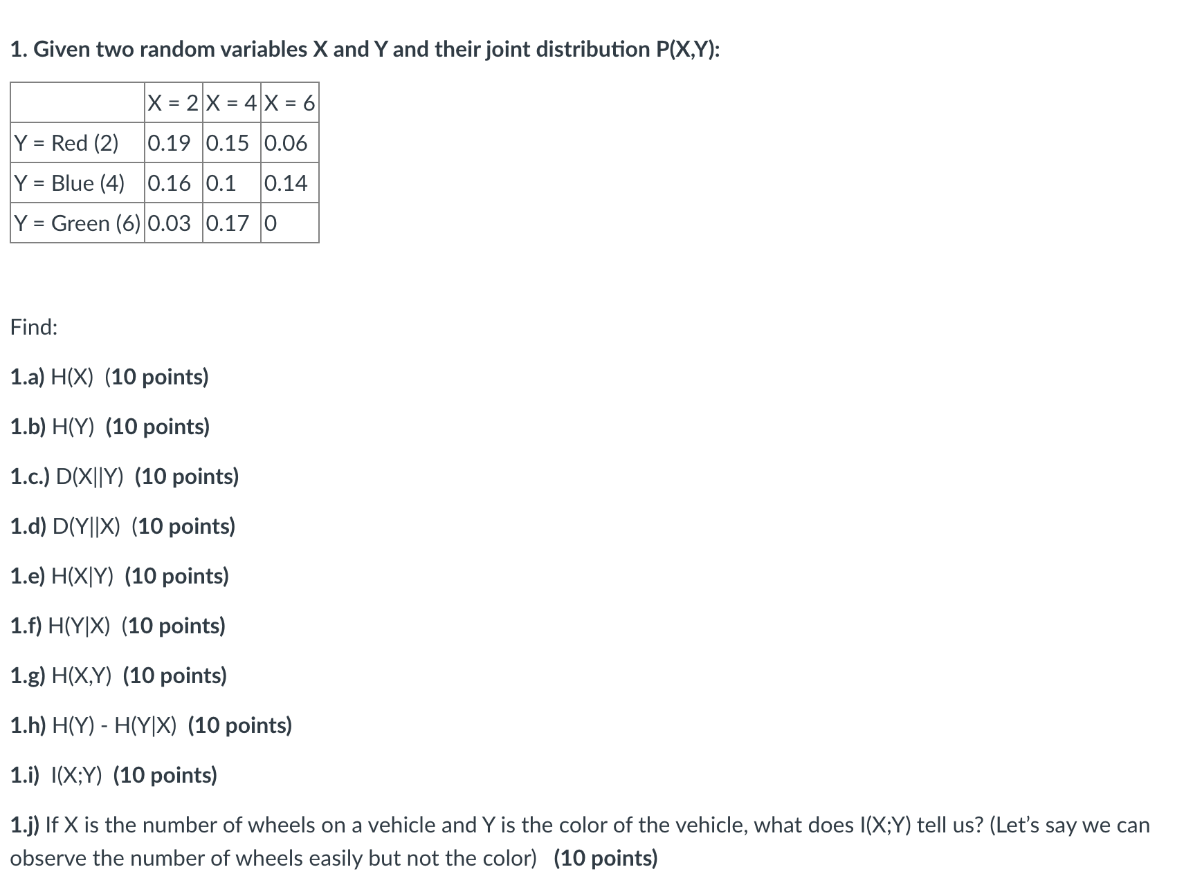  1. Given two random variables X and Y and their joint