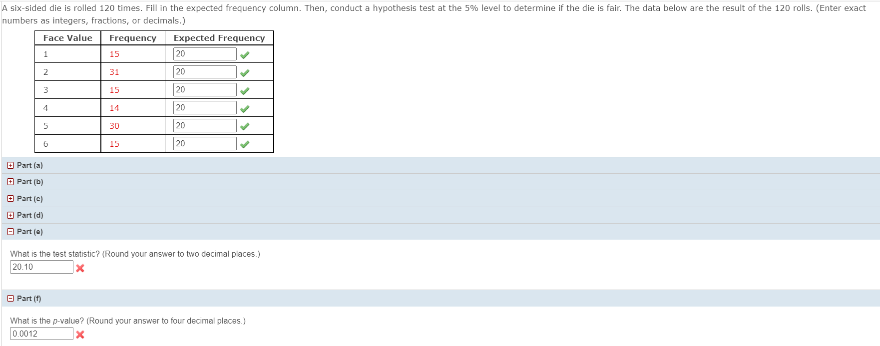 part e & f for questions 5 & 6 (all other blue