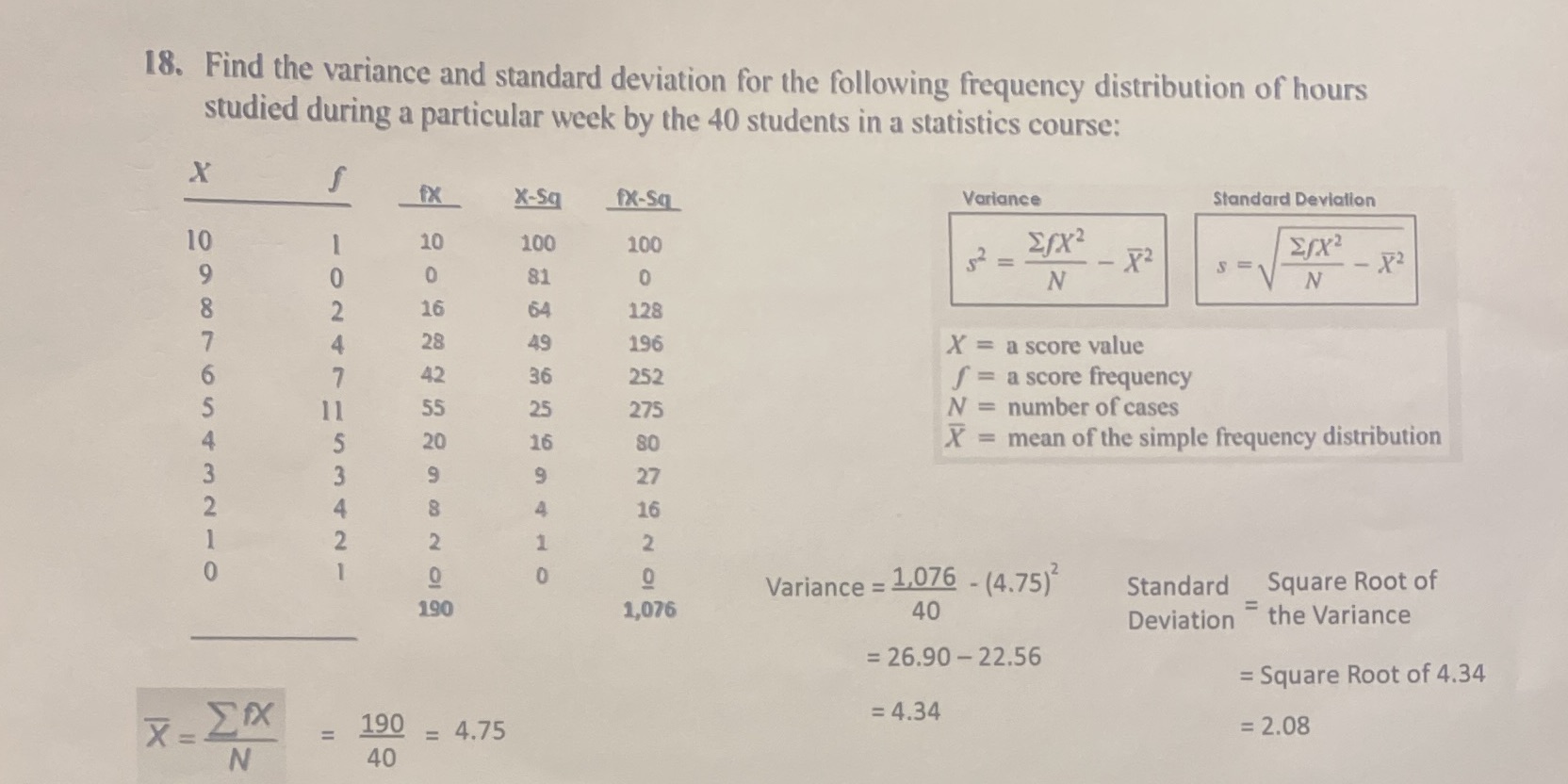 Step-by-step solving this problem.Thank you 18. Find the variance and standard deviation