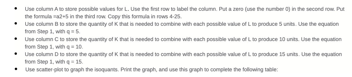 Use column Ato store possible values for L. Use the rst