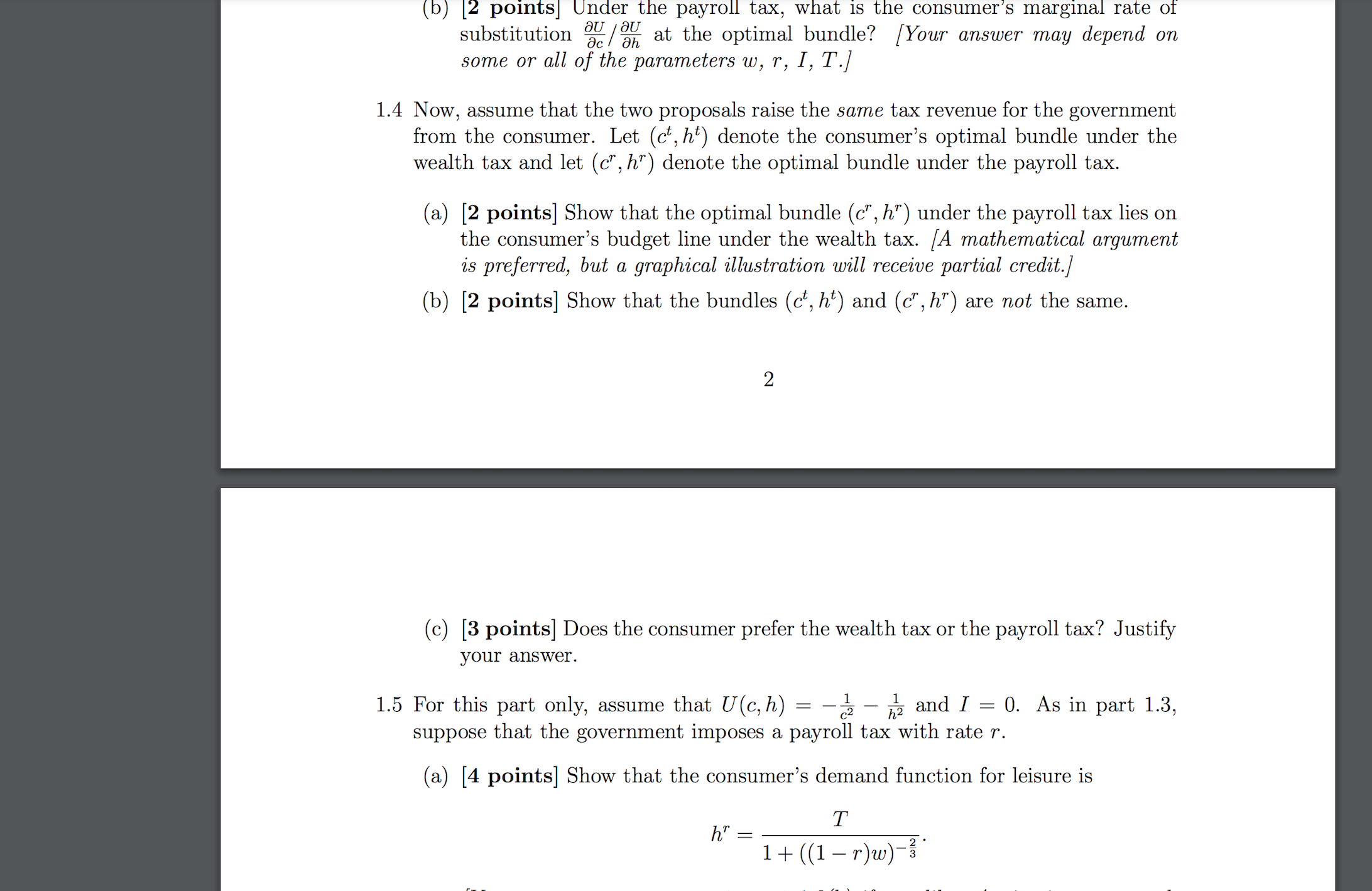 Consider a consumer who maximizes a utility function U (c, h) subject
