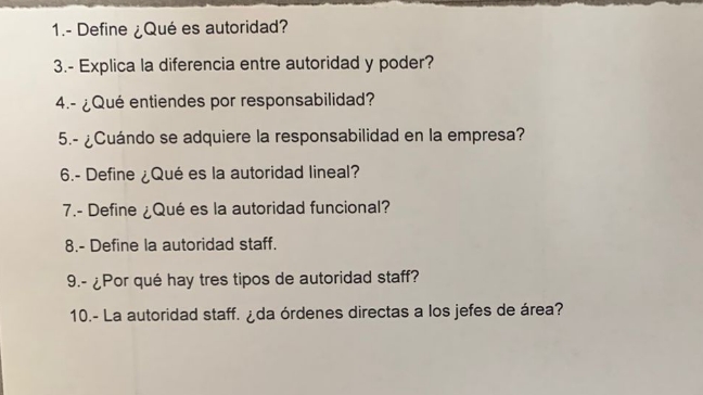 1.- Define U)u es autoridad? 3.- Explica la diferencia entre autoridad y