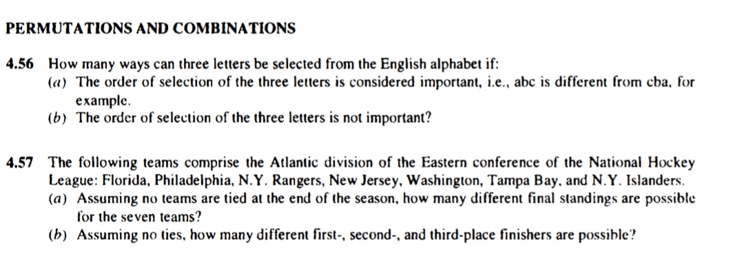 PERMUTATIONS AND COMBINATIONS 4.56 How many ways can three letters be