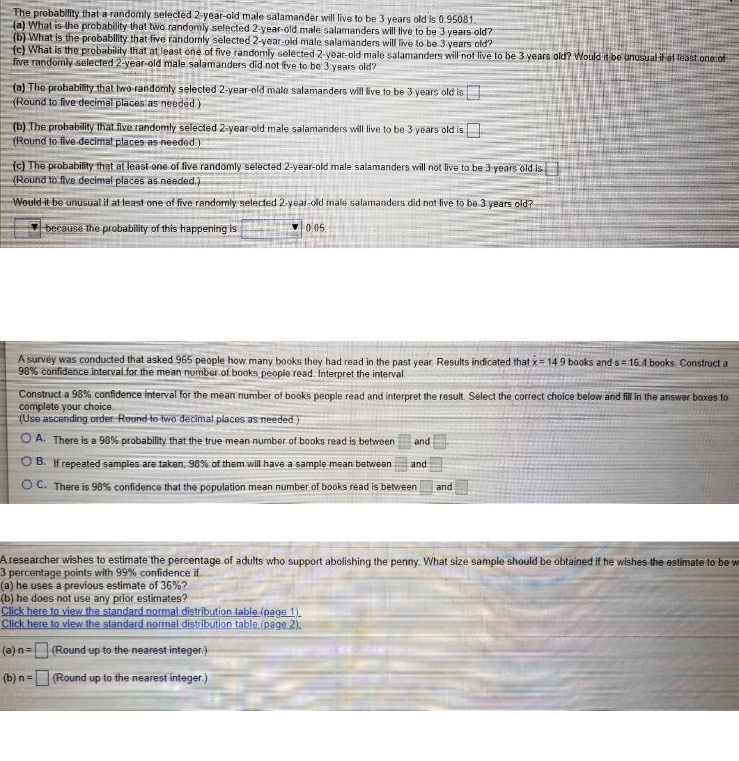 question1 : the probability...? question 2: a survey was conducted..? question 3: