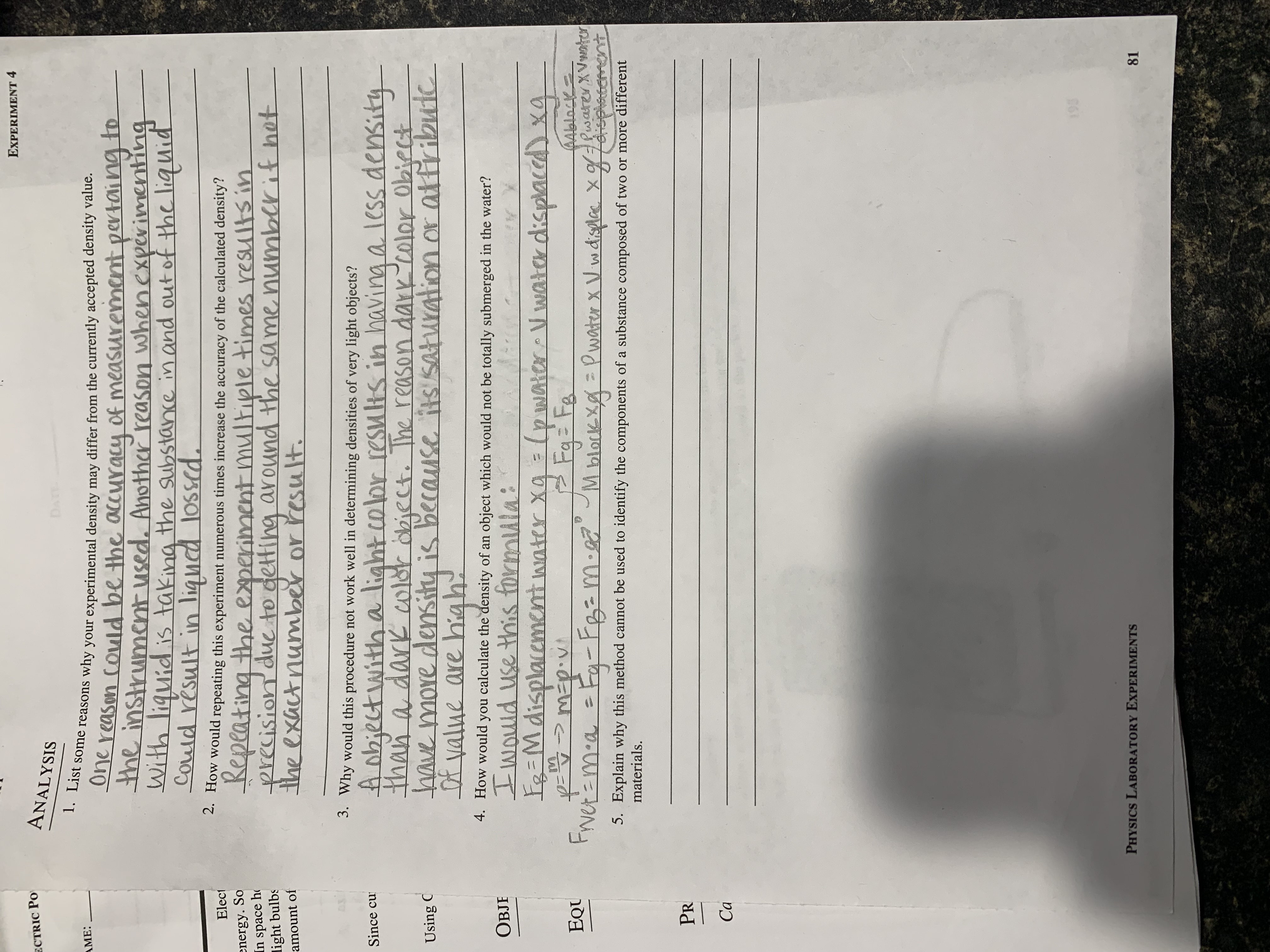 mass, m, to its volume, V. r = m We remember that