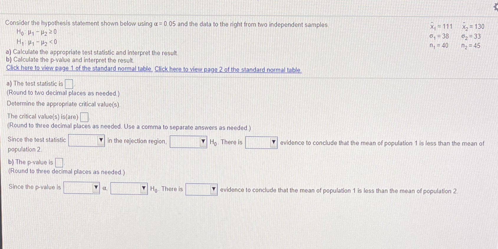  Consider the hypothesis statement shown below using a - 0.05 and