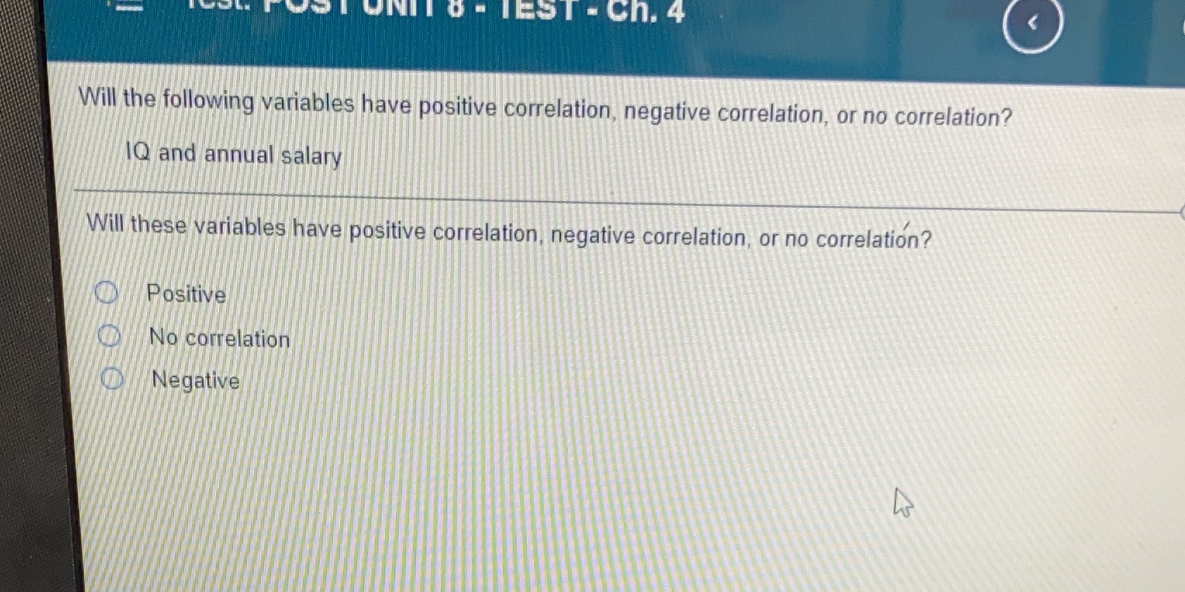  I UNIT D - TEST - Ch. 4 Will the following